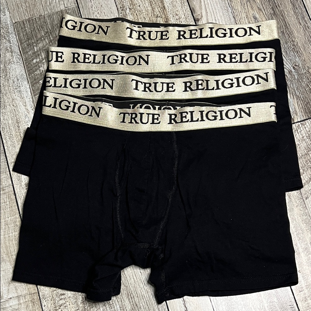 True Religion Black Boxer Briefs with Gold Waistband
